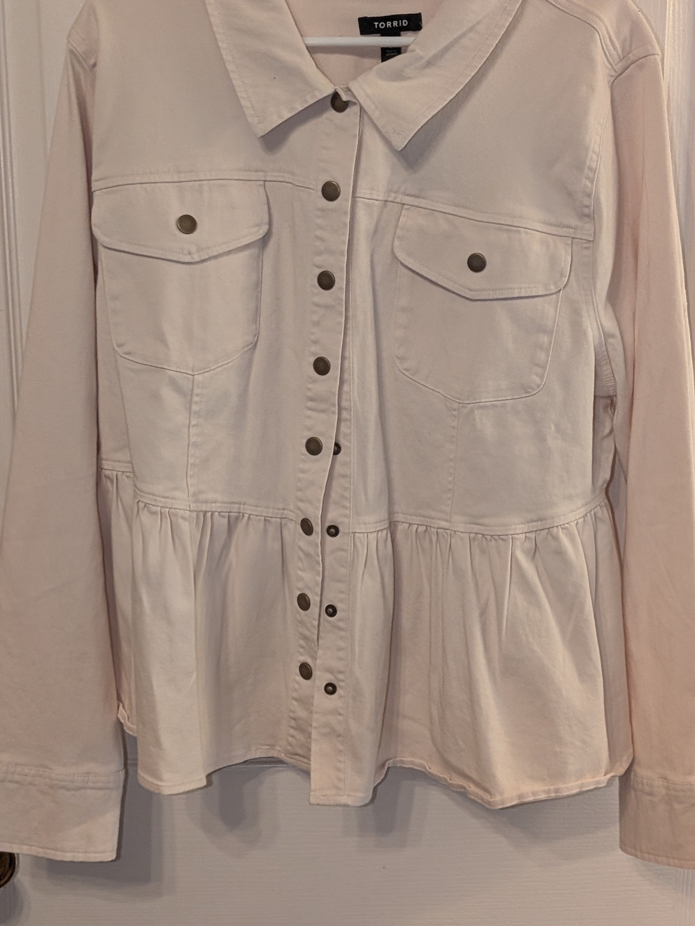 Torrid Cream Button-Front Peplum Shirt Jacket